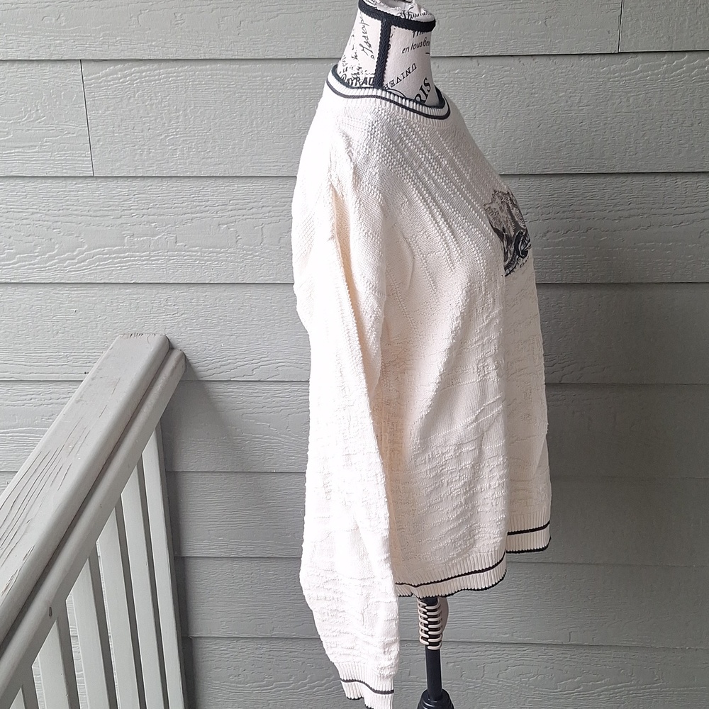 Vintage Fieldmaster Grandpa Embroidered Ringer Neck Sweater M Fishing Hunting - Picture 5 of 9